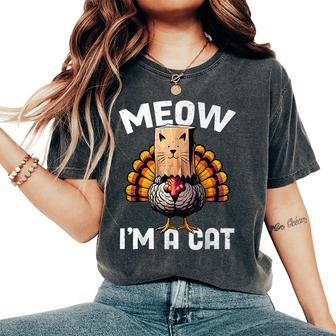 Thanksgiving Turkey Fake Cat Disguise Fall Holiday Women's Oversized Comfort T-Shirt - Seseable