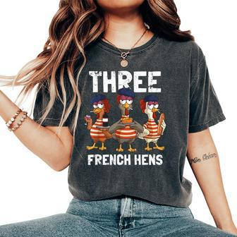Three French Hens Christmas Carol Partridge Pear Tree Women's Oversized Comfort T-shirt | Mazezy
