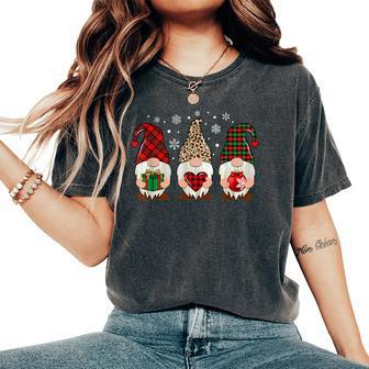 Three Gnome For Buffalo Leopard Christmas Pajama Women's Oversized Comfort T-Shirt - Seseable