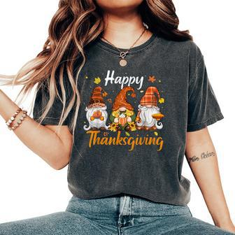 Three Gnomes Happy Thanksgiving Autumn Fall Pumpkin Spice Women's Oversized Comfort T-Shirt | Mazezy