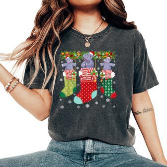 Three Hippo In Socks Ugly Christmas Sweater Party Women's Oversized Comfort T-Shirt - Seseable