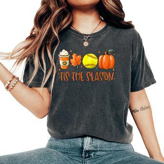 Tis The Season Pumpkin Spice Coffee Softball Thanksgiving Women's Oversized Comfort T-Shirt - Thegiftio UK