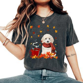 Toy Poodle Fall Red Scarf Autumn Leaf For Dog Lover Women's Oversized Comfort T-Shirt | Mazezy