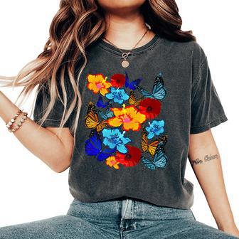 Tropical Hibiscus & Butterfly Women's Oversized Comfort T-shirt | Mazezy