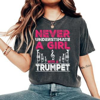 Trumpet Player Never Underestimate A Girl With A Trumpet Women's Oversized Comfort T-Shirt - Monsterry