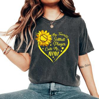 Tu My Favorite Softball Player Calls Me Nini Sunflower Women's Oversized Comfort T-shirt | Mazezy
