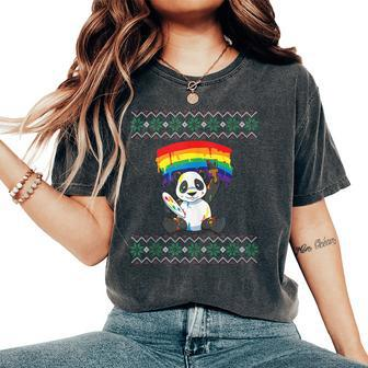 Ugly Christmas Sweater Panda Rainbow Flag Panda Bear Women's Oversized Comfort T-Shirt - Monsterry DE