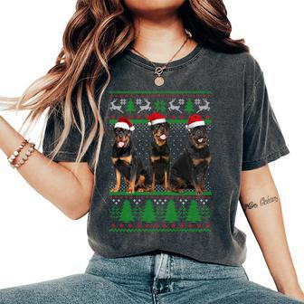 Ugly Christmas Sweater Rottweiler Dog Women's Oversized Comfort T-Shirt - Monsterry