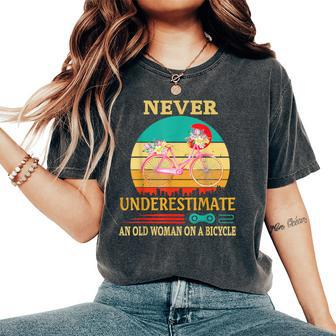 Never Underestimate An Old Woman On A Bicycle Retro Vintage Women's Oversized Comfort T-Shirt | Mazezy