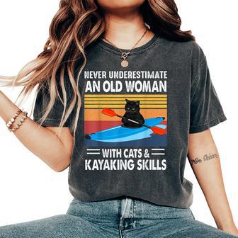 Never Underestimate An Old Woman With Cats And Kayaking Women's Oversized Comfort T-Shirt - Monsterry DE
