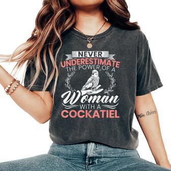 Never Underestimate The Power Of A Woman With A Cockatiel Women's Oversized Comfort T-Shirt - Thegiftio UK