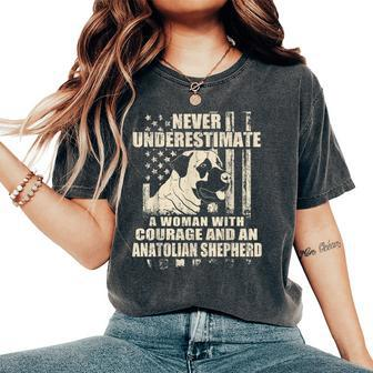 Never Underestimate Woman And An Anatolian Shepherd Usa Flag Women's Oversized Comfort T-Shirt - Thegiftio UK