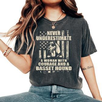 Never Underestimate Woman And A Basset Hound Usa Flag Women's Oversized Comfort T-Shirt - Thegiftio UK