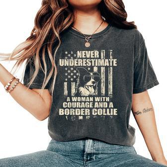 Never Underestimate Woman And A Border Collie Usa Flag Women's Oversized Comfort T-Shirt - Thegiftio UK