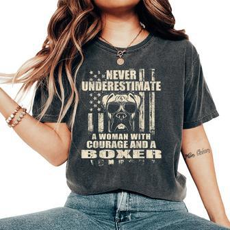 Never Underestimate Woman And A Boxer Usa Flag Women's Oversized Comfort T-Shirt - Monsterry