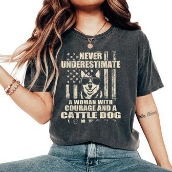 Never Underestimate Woman And A Cattle Dog Usa Flag Women's Oversized Comfort T-Shirt - Thegiftio UK