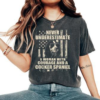 Never Underestimate Woman And A Cocker Spaniel Usa Flag Women's Oversized Comfort T-Shirt - Thegiftio UK