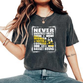 Never Underestimate Woman Courage And Her Basset Hound Women's Oversized Comfort T-Shirt - Thegiftio UK