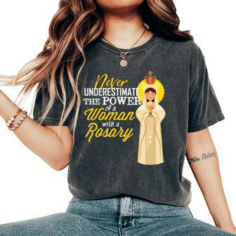 Never Underestimate A Woman With A Rosary Blessed Mary Women's Oversized Comfort T-Shirt - Thegiftio UK