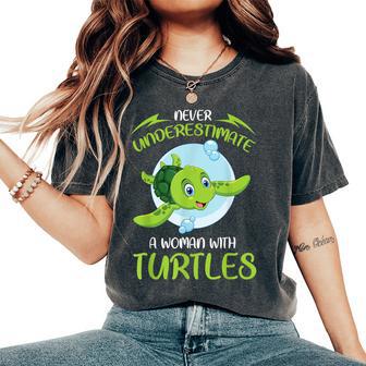 Never Underestimate A Woman With Turtles Sea Turtle Women's Oversized Comfort T-Shirt - Thegiftio UK