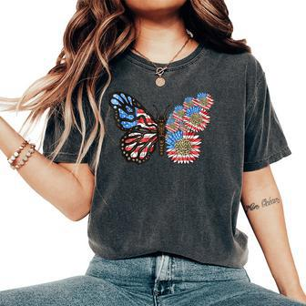 Usa Butterfly Sunflower Leopard 4Th Of July American Women's Oversized Comfort T-shirt | Mazezy