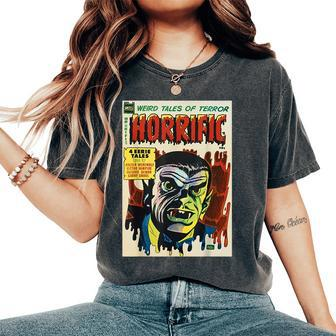 Vampire Halloween Horror Vintage Comic Book Retro Halloween Women's Oversized Comfort T-Shirt | Mazezy UK