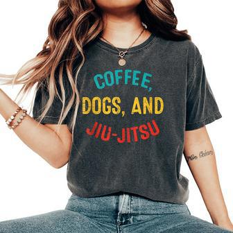 Vintage Coffee Dogs Jiu Jitsu Brazilian Jiu Jitsu Bjj Women's Oversized Comfort T-Shirt | Mazezy