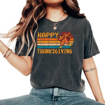 Vintage Dabbing Turkey Thanksgiving Day Pilgrim Boys Girls Women's Oversized Comfort T-Shirt | Mazezy