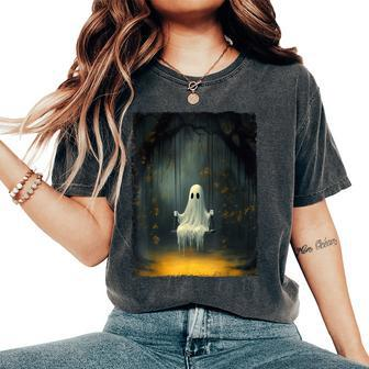 Vintage Floral Ghost On The Swing In Forest Halloween Gothic Women's Oversized Comfort T-Shirt - Monsterry AU