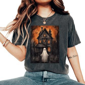 Vintage Ghost Haunted House Halloween Ghost House Midnight Women's Oversized Comfort T-Shirt - Seseable