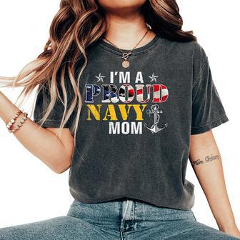 Vintage Im A Proud Navy With American Flag For Mom Women's Oversized Comfort T-shirt | Mazezy