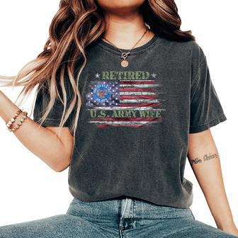 Vintage Usa American Flag Proud Retired Us Army Veteran Wife Women's Oversized Comfort T-Shirt | Mazezy