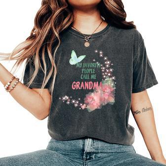 Watercolor Favorite People Grandma Butterfly Floral Women's Oversized Comfort T-shirt | Mazezy