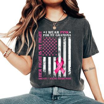 I Wear Pink For My Grandma Breast Cancer Mom American Flag Women's Oversized Comfort T-Shirt - Monsterry CA