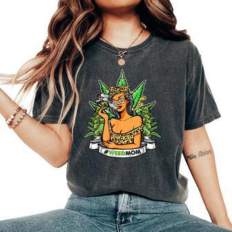 Weed Mom Leopard Messy Bun Marijuana Cannabis Women's Oversized Comfort T-shirt | Mazezy