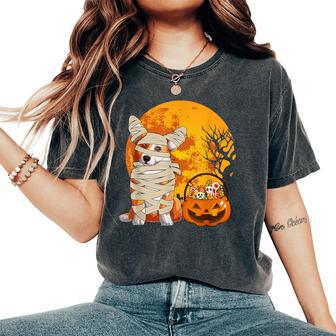 Welsh Corgi Mummy Dog Lover Cute Halloween Candy Basket Women's Oversized Comfort T-Shirt