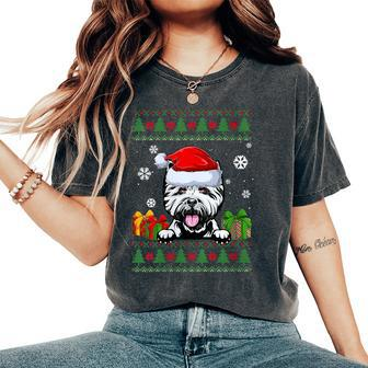 West Highland White Terrier Santa Hat Ugly Christmas Sweater Women's Oversized Comfort T-Shirt - Monsterry AU