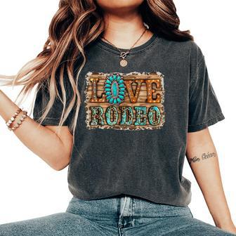 Western Leopard Turquoise Cowgirl Love Rodeo Women's Oversized Comfort T-shirt | Mazezy