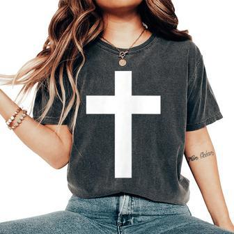 White Cross Jesus Christ Christianity God Christian Gospel Women's Oversized Comfort T-Shirt | Mazezy