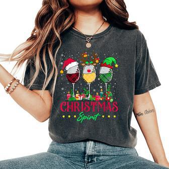 Wine Drinking Family Matching Christmas Pajama Plaid Women's Oversized Comfort T-Shirt - Thegiftio UK