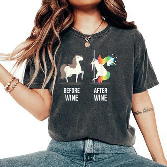 Before Wine After Wine Graphic Sexy Unicorn T Women's Oversized Comfort T-Shirt | Mazezy