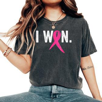 I Won Breast Cancer Awareness Support Pink Ribbon Women's Oversized Comfort T-Shirt - Seseable