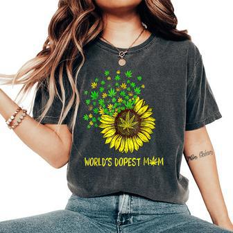 Worlds Dopest Mom Sunflower Cannabis Stoner Marijuana Women's Oversized Comfort T-shirt | Mazezy