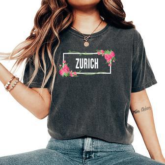 Zurich Switzerland Floral Hibiscus Flower Women's Oversized Comfort T-shirt | Mazezy