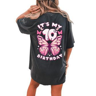 10Th Birthday Girl 10 Years Butterflies And Number 10 Women's Oversized Comfort T-shirt Back Print - Monsterry