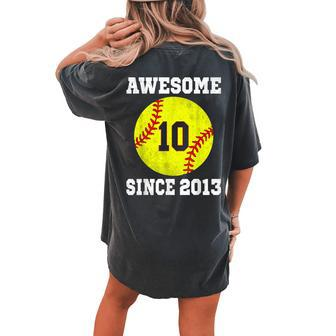 10Th Birthday Girl Softball Lover 10 Years Old Vintage Women's Oversized Comfort T-shirt Back Print - Seseable