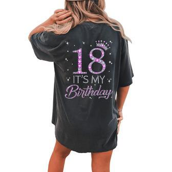 18 It's My Birthday Pink Crown Happy 18Th Birthday Girl Women's Oversized Comfort T-shirt Back Print - Monsterry UK
