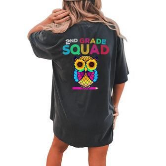 2Nd Grade Squad Sunflower Owl Second Grade Teacher Women's Oversized Comfort T-Shirt Back Print | Mazezy