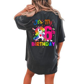 6 Years Old Unicorn It's My 6Th Birthday Girl Party Women's Oversized Comfort T-shirt Back Print - Monsterry UK