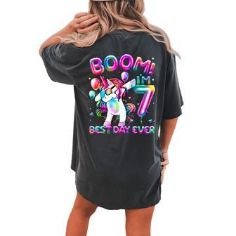 7 Years Old Dabbing Unicorn 7Th Birthday Girl Party Women's Oversized Comfort T-shirt Back Print - Monsterry